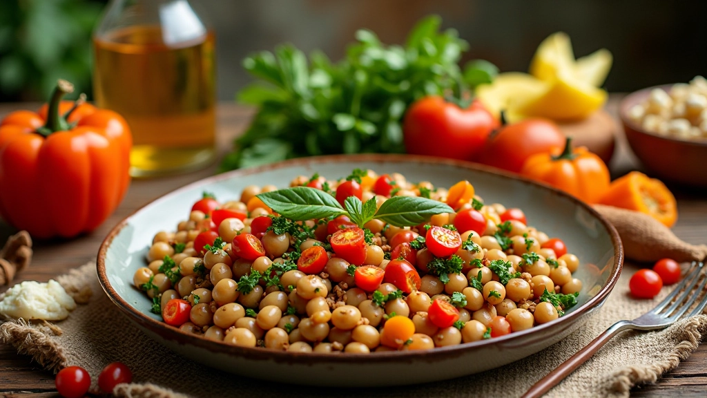 Pratos vegetarianos portugueses coloridos com leguminosas e vegetais